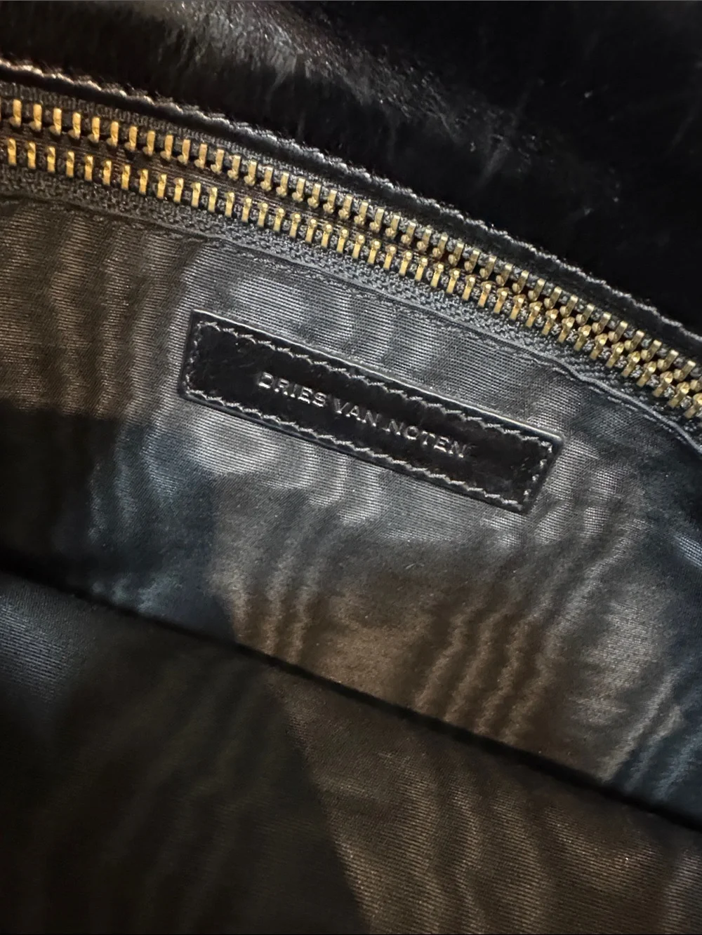 Dries Van Noten Black Suede and Metallic Leather Snake Print Clutch
